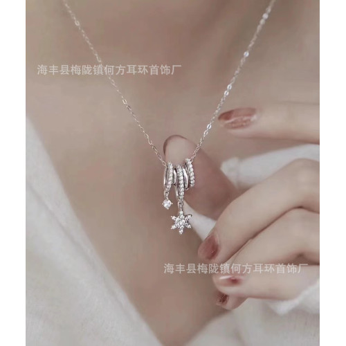 HEFANG何方雪環冰晶項鏈吊墜簡約毛衣鏈雪環耳環鎖骨鏈頸鏈飾品女