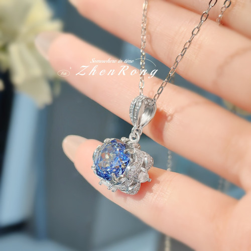 八角千禧玫瑰切坦桑藍項鏈吊墜鑲嵌高碳鑽招財黃鑽耳釘粉鑽戒指女