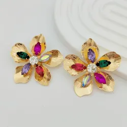 復古vintage宮廷風鑲鑽花朵耳釘歐美個性誇張耳環晚宴派對配飾品