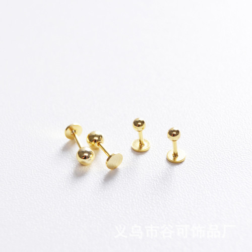 S925純銀耳釘不刮頭發平底金豆豆圓球耳骨釘耳釘耳蝸釘耳飾