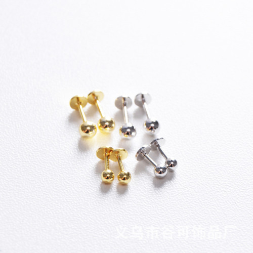 S925純銀耳釘不刮頭發平底金豆豆圓球耳骨釘耳釘耳蝸釘耳飾