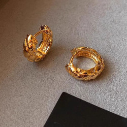 玫瑰的故事同款電鍍18K黃金耳環菱形格紋金色圓形耳飾輕奢高級感