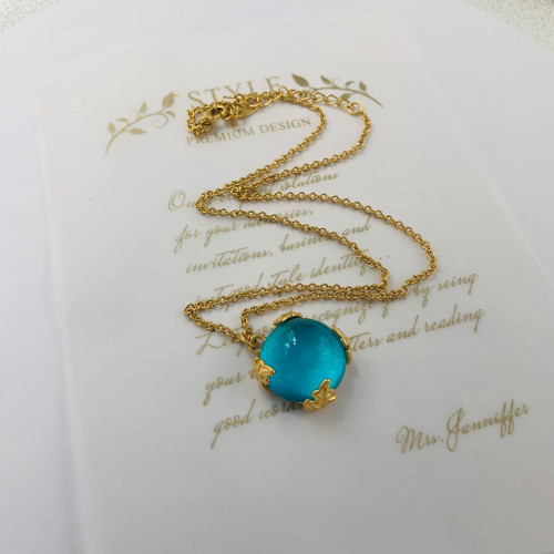 中古vintage西洋復古純銅琉璃鑲嵌套裝溫金重工霧霾藍手鏈耳釘