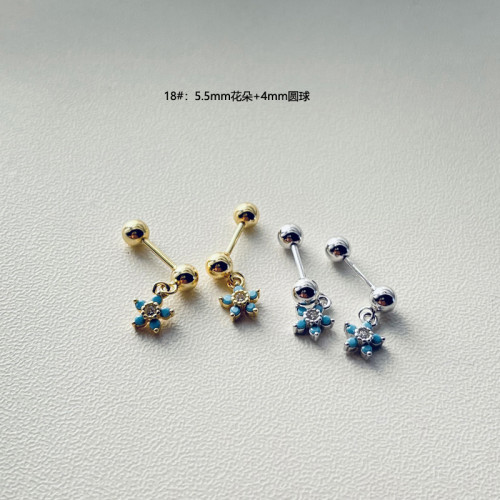 S925通躰銀擰球螺絲三鑽圓形四方雪花水滴綠松石耳骨釘耳蝸釘耳釘