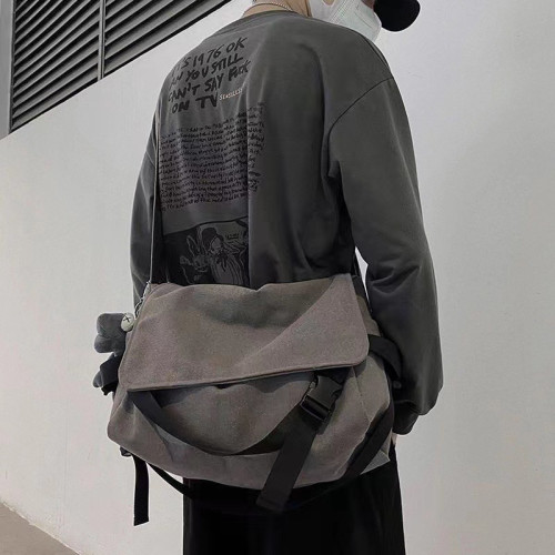 帆布包男斜後背包大容量日系復古慵懶風學生挎包休閒簡約男士單肩包