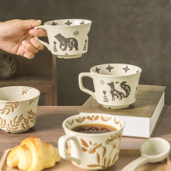 復古粗陶咖啡杯伴手禮家用辦公室水杯創意高檔精緻馬克杯拉花杯子