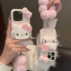 毛絨KT貓蘋果16ProMax手機殼iPhone15Pro新款13女12軟套14手繩XR