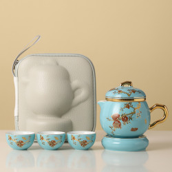 高級女士旅行茶具一人二杯隨身泡茶壺可攜式戶外露營快客杯收納包