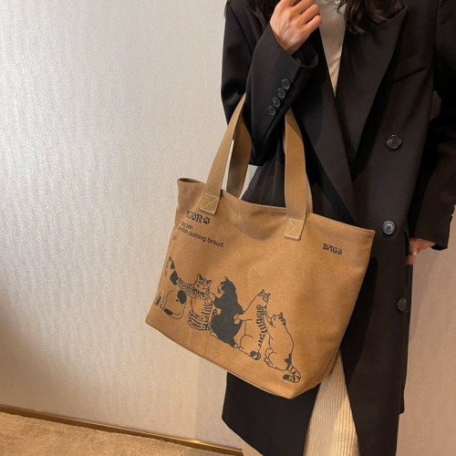 大容量帆布包包女2024新款單肩手提袋媽咪包日系學生上課托特包