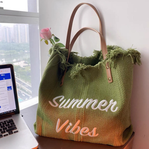 女包大容量帆布包刺綉字母托特包手提包純色沙灘包單肩包Bags