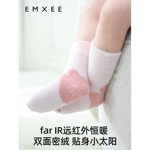 EMXEE鞦鼕款羽毛紗寶寶兒童襪子