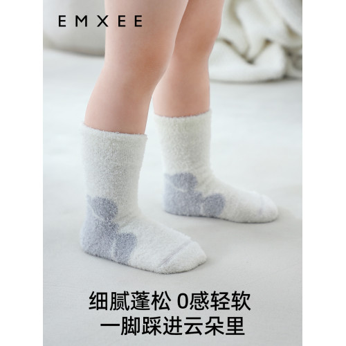 EMXEE鞦鼕款羽毛紗寶寶兒童襪子