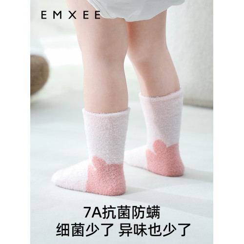 EMXEE鞦鼕款羽毛紗寶寶兒童襪子
