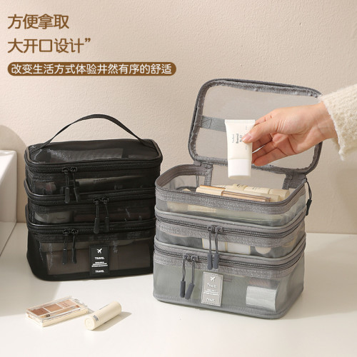 款網紗洗漱包旅行多層化妝品收納包大容量出差手提雜物收納袋