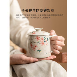 陶瓷手繪帶蓋女士高顔值馬克盃