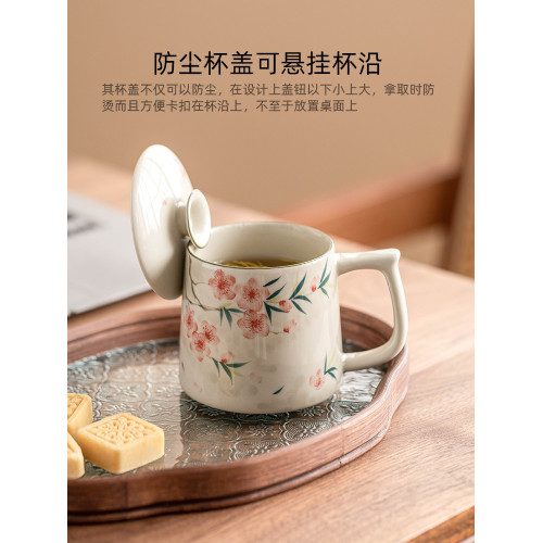 陶瓷手繪帶蓋女士高顔值馬克盃