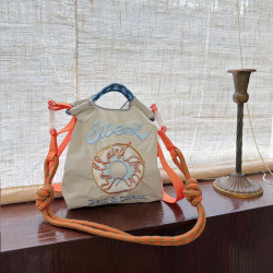 日系自製ball chain環保購物袋尼龍布刺綉花手提帆布包尼龍購物袋