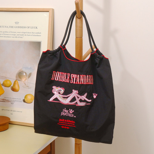 日系自製ball chain環保購物袋尼龍布刺綉花手提帆布包尼龍購物