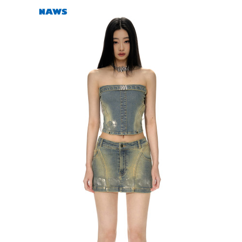 NAWS享樂主義手工高彈牛仔抹胸