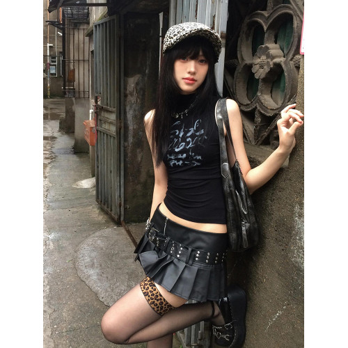 亞文化高領印花坎肩修身y2k背心