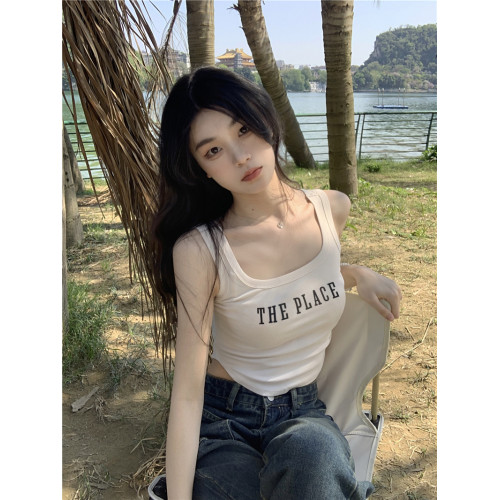 白色辣妹小個子修身無袖上衣背心