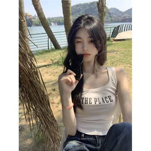 白色辣妹小個子修身無袖上衣背心