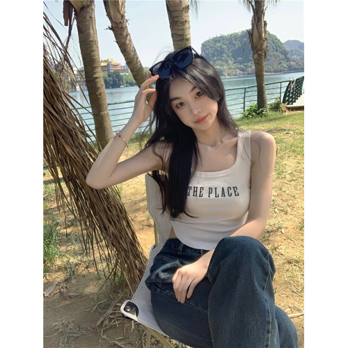 白色辣妹小個子修身無袖上衣背心