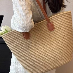 棉繩編織草編包包女大容量韓系新款編織包單肩包高級感通勤托特包