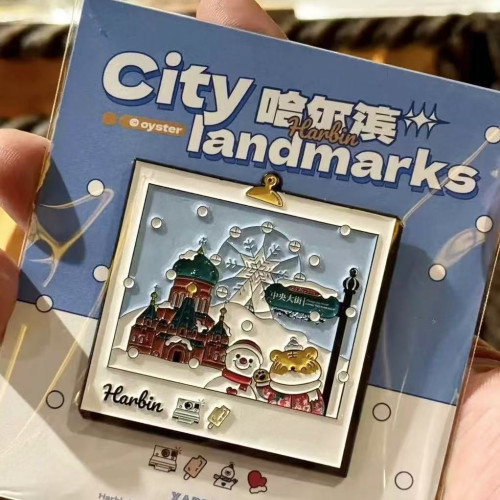 雪季哈爾濱中央大街金屬冰箱貼旅遊打卡精致文創紀唸品伴手禮物