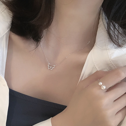 S925純銀高級蝴蝶項鏈禮物ins女小衆冷淡風輕奢個性時尚網紅吊墜