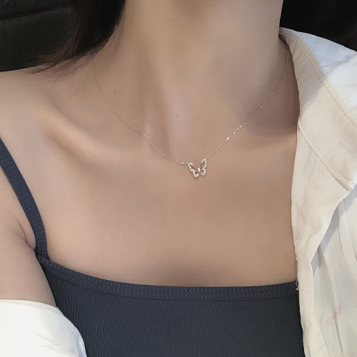 S925純銀高級蝴蝶項鏈禮物ins女小衆冷淡風輕奢個性時尚網紅吊墜