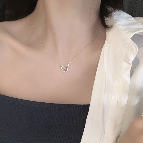 S925純銀高級蝴蝶項鏈禮物ins女小衆冷淡風輕奢個性時尚網紅吊墜