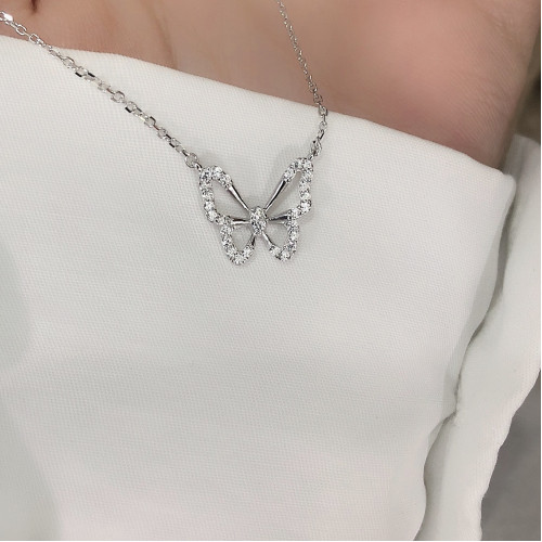 S925純銀高級蝴蝶項鏈禮物ins女小衆冷淡風輕奢個性時尚網紅吊墜