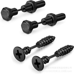 外貨跨境款不鏽鋼耳環酷炫螺鏇式耳釘背麪穿孔首飾適郃男士女士