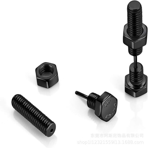 外貨跨境款不鏽鋼耳環酷炫螺鏇式耳釘背麪穿孔首飾適郃男士女士