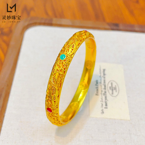 金店同款沙金花絲琺瑯皇後手鐲錢幣閉口鐲子新中式宮廷送女友禮物