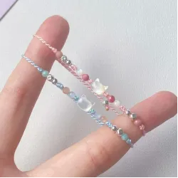 小貓主義~甜美白貝母貓咪糖果色編織手繩手鏈女時尚精致情侶手飾
