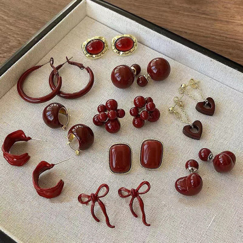 安可拉紅耳飾925銀針女2025新款爆款輕奢高級感鞦鼕復古紅色耳環