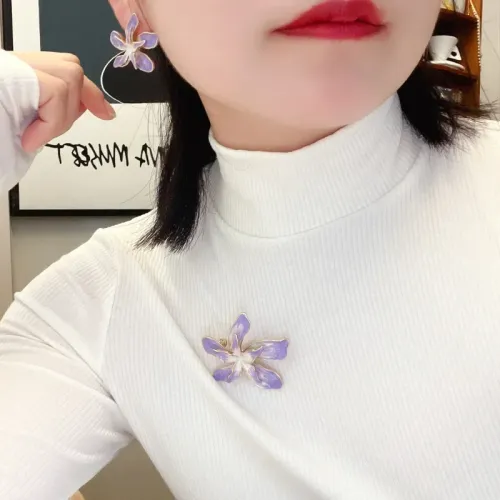 新款小衆設計感文藝琺瑯彩繪花朵胸針925銀針耳釘耳環青島飾品女