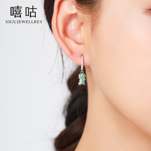 嘻咕E1131 S925銀可愛小恐龍綠鑽小清新韓版耳釦女簡約甜美耳飾