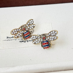 中古vintage高級感新中式國風滴釉珍珠鑲嵌蜜蜂耳釘耳飾廠家批發