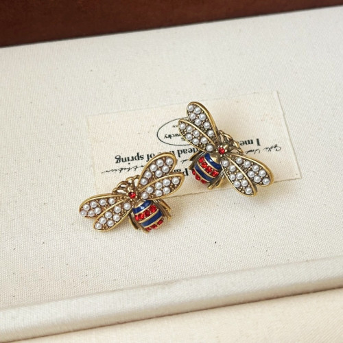 中古vintage高級感新中式國風滴釉珍珠鑲嵌蜜蜂耳釘耳飾廠家批發