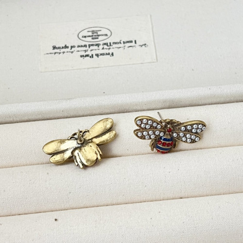 中古vintage高級感新中式國風滴釉珍珠鑲嵌蜜蜂耳釘耳飾廠家批發