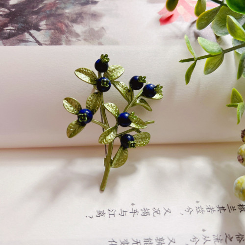 文藝復古森系藍莓青金石烤漆胸針胸花925銀針耳釘無耳洞耳夾新款