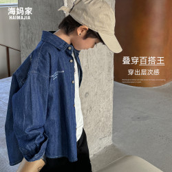 2025海媽家男童潮範牛仔長袖襯衫兒童韓版童裝上衣中大童洋氣襯衣