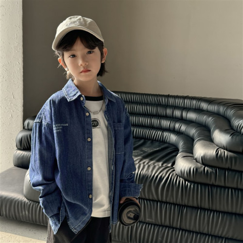 2025海媽家男童潮範牛仔長袖襯衫兒童韓版童裝上衣中大童洋氣襯衣