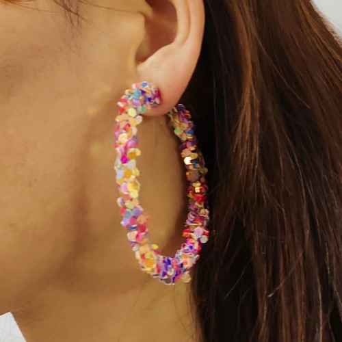 歐美簡約誇張彩色亮片耳環 跨境外貿誇張耳圈女hoop earrings
