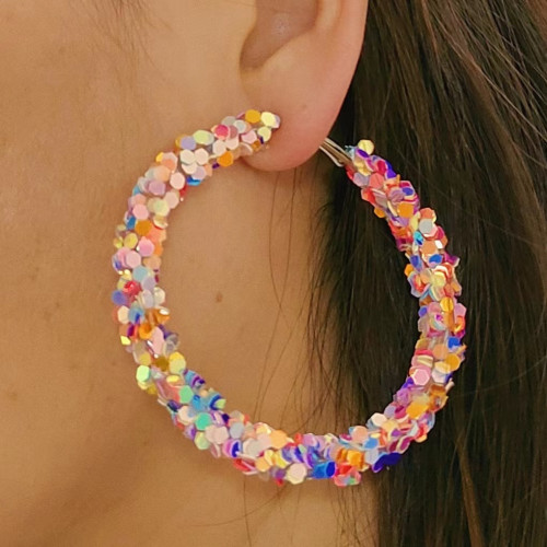 歐美簡約誇張彩色亮片耳環 跨境外貿誇張耳圈女hoop earrings