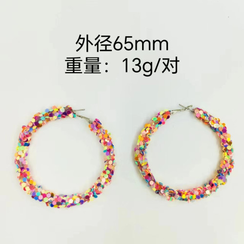 歐美簡約誇張彩色亮片耳環 跨境外貿誇張耳圈女hoop earrings