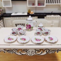 1:12娃娃房陶瓷茶具套裝花盆花瓶過家家玩具廚房配件DIY食玩